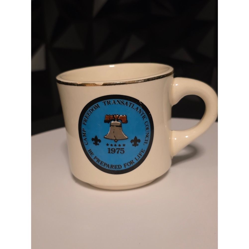 Vintage 1975 Camp Freedom Transatlantic Council Coffee Mug USA Ceramic Cream